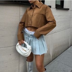 Zara low rise pleated denim skirt